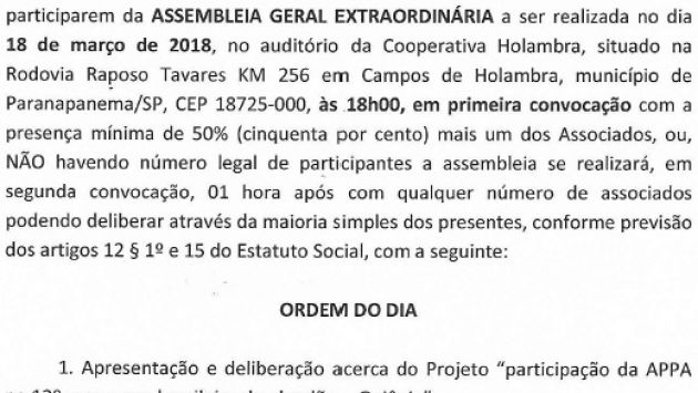 Edital de Convocação Assembleia Geral Extraordinária APPA