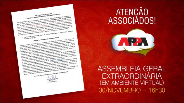 Edital da AGE em ambiente virtual, no próximo dia 30 de novembro, às 16h30
