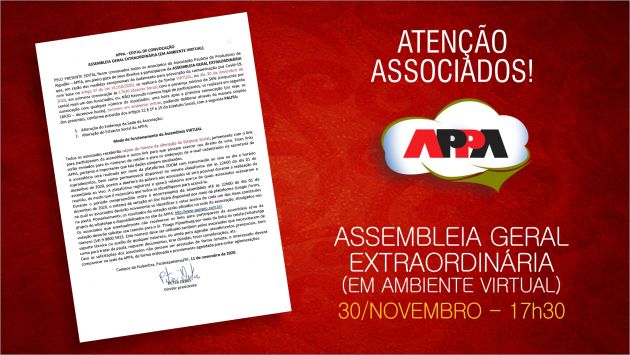 Edital da AGE em ambiente virtual, no próximo dia 30 de novembro, às 17h30