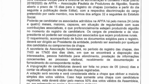 EDITAL DE CONVOCAÇÃO DE ASSEMBLEIA PARA NOVA ELEIÇÃO APPA - 2018