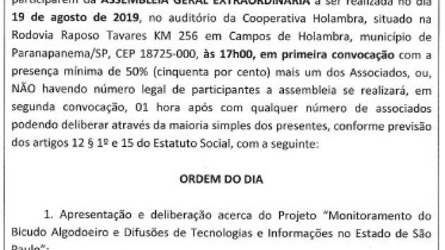 Edital Assembleia Geral Extraordinária 19/08/19
